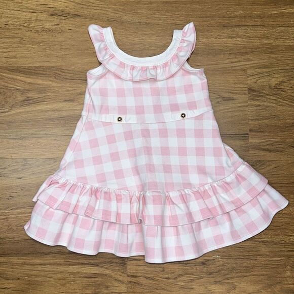 Janie and Jack Pink/White Gingham Ruffle Ponte Dress Sz 18-24 Months - Picture 2 of 9